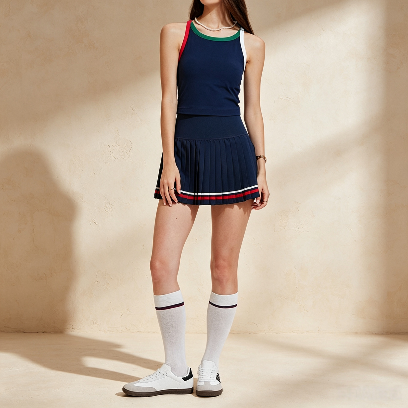 Color-Trim Tank Tennis Skirt Set