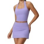 Lavender Halter Crop Top & High‑Waist Skort Active Set