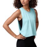 Light Blue Side Split Cropped Workout Tank Top