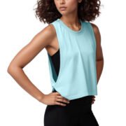 Light Blue Side Split Cropped Workout Tank Top