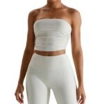 Cream Ribbed Tube Top High‑Waist Leggings Active Set