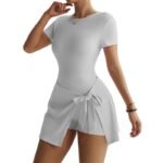 White Short‑Sleeve Tie‑Knot Skort Active Jumpsuit