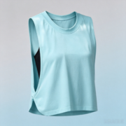 Light Blue Side Split Cropped Workout Tank Top - Image 4