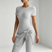 White Short‑Sleeve Tie‑Knot Skort Active Jumpsuit - Image 2
