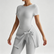 White Short‑Sleeve Tie‑Knot Skort Active Jumpsuit - Image 3