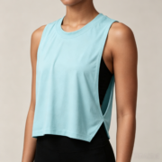 Light Blue Side Split Cropped Workout Tank Top - Image 2