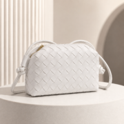 White Woven Leather Crossbody Shoulder Handbag - Image 2