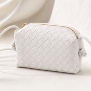 White Woven Leather Crossbody Shoulder Handbag - Image 4