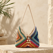 Colorful Crochet Bead Decor Shoulder Tote Bag - Image 4