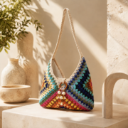 Colorful Crochet Bead Decor Shoulder Tote Bag - Image 3