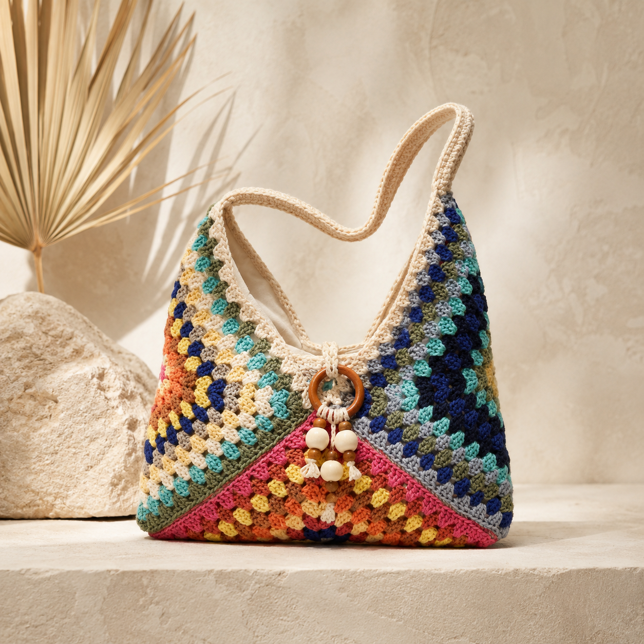 Colorful Crochet Beaded Shoulder Tote