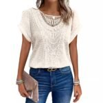 Boho Crochet Short‑Sleeve Casual Women Blouse