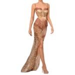 Leopard Print Lace Corset Maxi Evening Dress