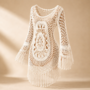White Crochet Fringe Beach Cover Up Tunic - Image 3