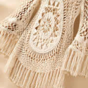 White Crochet Fringe Beach Cover Up Tunic - Image 4