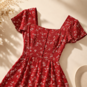 Red Floral Square Neck Flutter Sleeve Midi Dress - Image 3