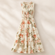 Sleeveless Floral Smocked Tiered Midi Dress - Image 2