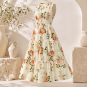 Sleeveless Floral Smocked Tiered Midi Dress - Image 3