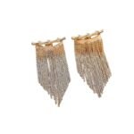 Gold Crystal Bar Multi‑Chain Tassel Drop Earrings