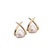 Geometric Cross‑Frame Pearl Stud Earrings