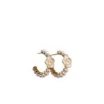 Gold Tone Pearl Flower Decor Hoop Earrings