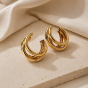 Gold Tone Triple Layer Hoop Statement Earrings - Image 2