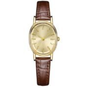 Vintage Oval Gold Dial Brown Leather Women Watch