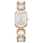 Gold Tone Crystal Rectangle Bracelet Wrist Watch
