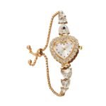 Gold‑Tone Heart‑Shaped Crystal Bangle Women’s Wrist Watch