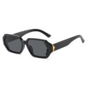 Black Geometric Rectangle Sunglasses with Gold Metal Accent