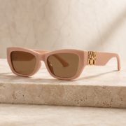 Blush Cat‑Eye Sunglasses With Gold Metal Logo Accent - Image 2