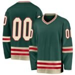 Dark Green Striped Long‑Sleeve Hockey Game Jersey