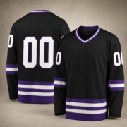 Black Purple‑Trim Long Sleeve Hockey Game Jersey - Image 2