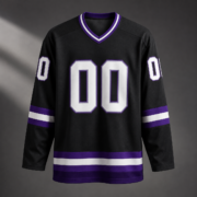 Black Purple‑Trim Long Sleeve Hockey Game Jersey - Image 3