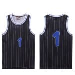 Black Pinstripe Stitched Number 1 Basketball Tank Jersey