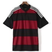 Red Black Striped Short‑Sleeve Soccer Henley Jersey