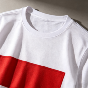 White Mesh Tee Bold Red Rectangle Graphic Short Sleeve T‑Shirt - Image 4