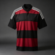 Red Black Striped Short‑Sleeve Soccer Henley Jersey - Image 2