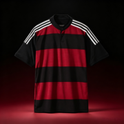 Red Black Striped Short‑Sleeve Soccer Henley Jersey - Image 3